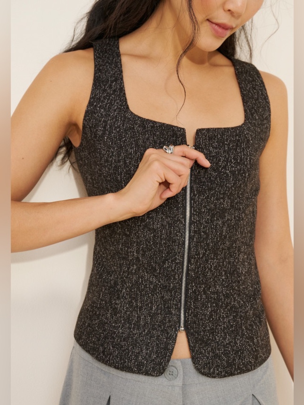 Anthropologie Sleeveless Zip-Front Ellen Square Neck Top by Elodie